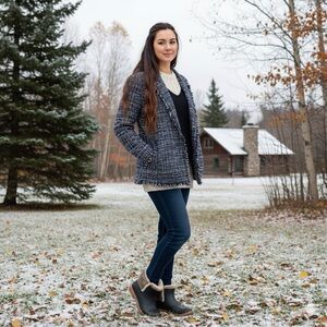 Apt 9 Navy Tweed Women's Blazer pockets shimmer holiday office siren clueless